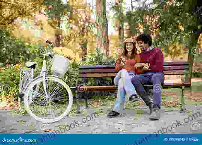 A Couple Sitting On A Bench In A Park, Surrounded By Lush Greenery And Blooming Flowers, Enjoying A Romantic Moment Love Lies And Lavender: A Sweet Small Town Romance (Blueberry Point Romance 1)