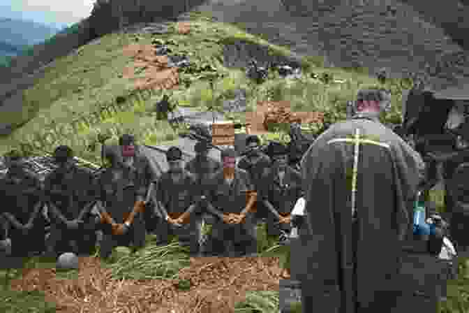 An Illustration Of A Chaplain Praying During A Battle, With Soldiers And Explosions In The Background The War Prayer June Foster